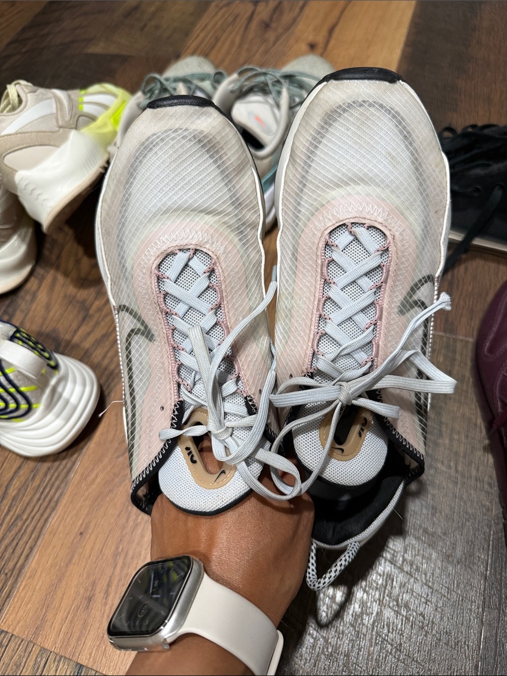 Nike Women's Pink and White Running Sneakers
